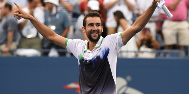 Marin Cilic of Croatia celebrates his victory over Roger Federer of Switzerland during their US Open 2014 men's singles semifinals match at the USTA Billie Jean King National Center September 6, 2014  in New York. AFP PHOTO/Timothy Clary