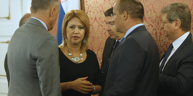 Zagreb, 280814.Trg sv. Marka.Redovna sjednica Vlade Republike Hrvatske.Na fotografiji: Tvrtko Jakovina,Milanka Opacic i Orsat Miljenic.Foto: Ranko Suvar / CROPIX