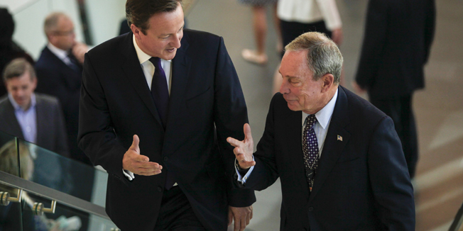David Cameron, British Prime Minister(L), speaks with Michael 