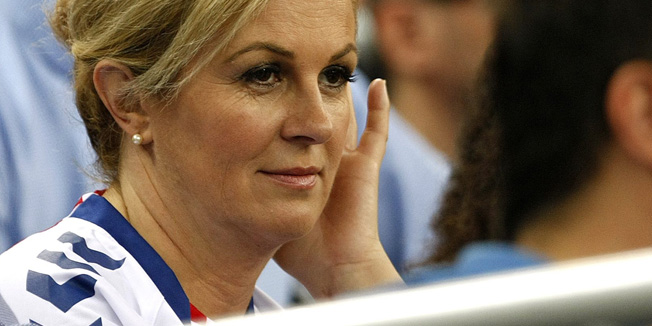 Zagreb, 280914.Arena Zagreb, Laniste.Utakmica 1. kola  Lige prvaka, RK PPD Zagreb - THW Kiel.Na fotografiji: Kolinda Grabar Kitarovic.Foto: Ronald Gorsic / CROPIX