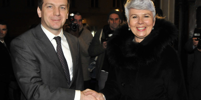 Zagreb, 180110.Vlada RH. Premijerka RH Jadranka Kosor primila je u posjet madjarskog premijera Gordona Bajnaia.Foto: Bruno Konjevic / CROPIX
