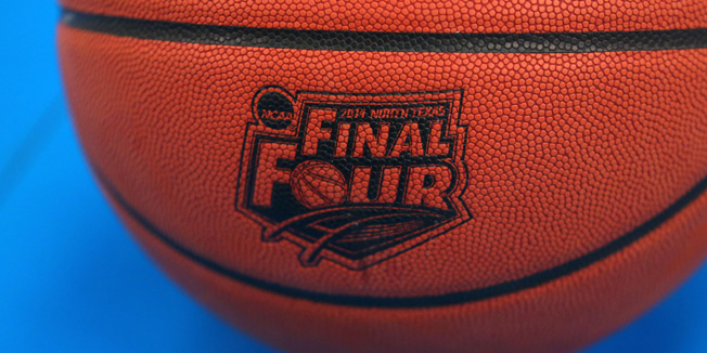 ARLINGTON, TX - APRIL 04: The Wilson basketball with the Final Four logo is seen as the Kentucky Wildcats practice ahead of the 2014 NCAA Men's Final Four at AT&T Stadium on April 4, 2014 in Arlington, Texas.   Ronald Martinez/Getty Images/AFP== FOR NEWSPAPERS, INTERNET, TELCOS & TELEVISION USE ONLY ==