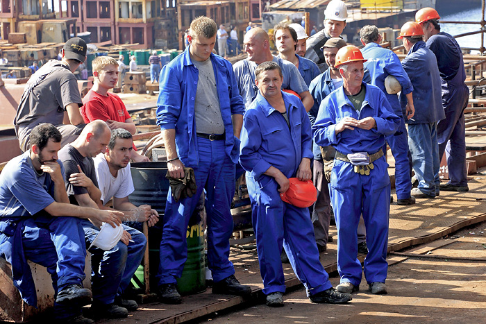 Rijeka, 190909.Radnici u brodogradilistu 3. MajFoto: Davor Zunic / CROPIX