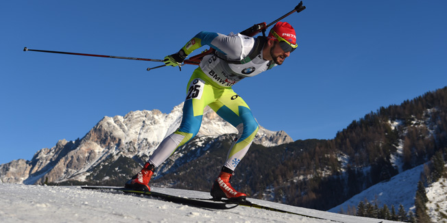 HOCHFILZEN, AUSTRIA - DECEMBER 12:  Jakov Fak of Slovenia competes in the men's 10 km sprint event during the IBU Biathlon World Cup on December 12, 2014 in Hochfilzen, Austria.  (Photo by Matthias Hangst/Bongarts/Getty Images)
