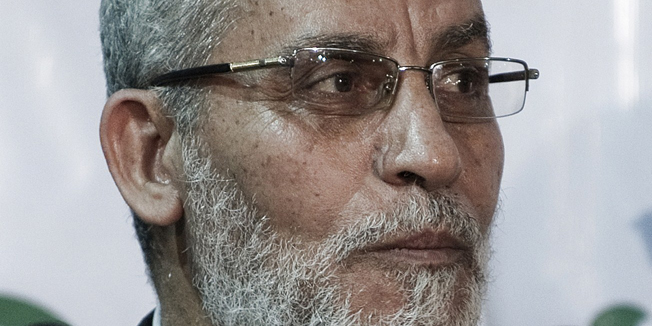 (FILES) - A file picture taken on March 31, 2012 shows Mohamed Badie, Egypt's Muslim brotherhood leader, giving a press conference in Cairo. An Egyptian court on March 16, 2015 condemned to death Muslim Brotherhood leader Mohamed Badie and 13 other senior members of the banned movement, state media and lawyers said. AFP PHOTO / GIANLUIGI GUERCIA