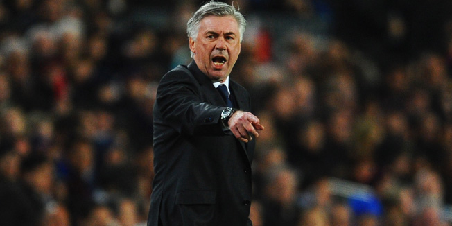 BARCELONA, SPAIN - MARCH 22:  Carlo Ancelotti head coach of Real Madrid CF shouts during the La Liga match between FC Barcelona and Real Madrid CF at Camp Nou on March 22, 2015 in Barcelona, Spain.  (Photo by David Ramos/Getty Images)