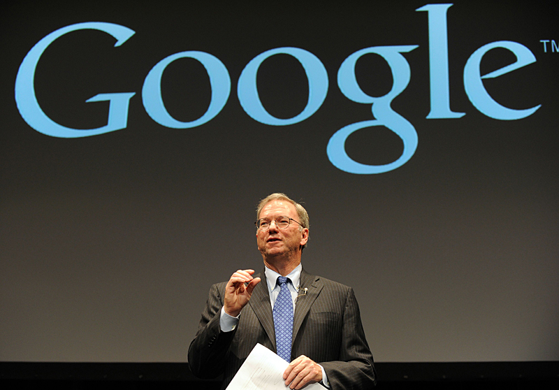 (FILES) In a file picture taken on September 25, 2012 US Internet giant Google executive chairman Eric Schmidt speaks about the company's Nexus 7 tablet computer equipped with a 7-inch LCD display and a quad-core Tegra processor in its 340g body in Tokyo. Google's executive chairman Eric Schmidt on May 19, 2013 defended the US Internet giant's tax arrangements after claims it has unethically dodged paying vast amounts of British tax.  AFP PHOTO / YOSHIKAZU TSUNO