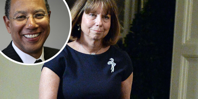 (FILES)This February 11, 2014 file photo shows New York Times executive editor Jill Abramson as she arrives at the White House in Washington, DC for a state dinner in honor of French President Francois Hollande. The New York Times on May 14, 2014 announced that  Jill Abramson, the executive editor of The New York Times, is unexpectedly leaving the position and will be replaced by Dean Baquet, the managing editor of the newspaper. Ms. Abramson, 60, a former investigative correspondent and Washington editor who was appointed to lead the newsroom in 2011, was the first woman to serve in the top job. AFP PHOTO/Nicholas KAMM