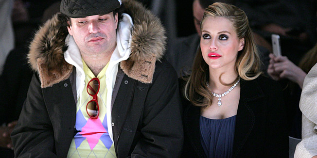 NEW YORK - FEBRUARY 05:  Actress Brittany Murphy (R) and husband Simon Monjack attend the Monique Lhuillier Fall 2008 fashion show during Mercedes-Benz Fashion Week Fall 2008 at The Promenade at Bryant Park on February 5, 2008 in New York City.  (Photo by Bryan Bedder/Getty Images for IMG)