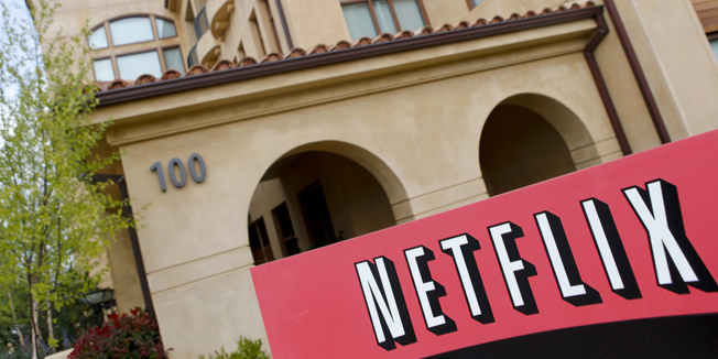 (FILES) This April 13, 2011 file photo shows the Netflix company logo at Netflix headquarters in Los Gatos, California.  US video streaming service Netflix is moving its European headquarters to the Netherlands from Luxembourg, Prime Minister Xavier Bettel said on May 20, 2014. 