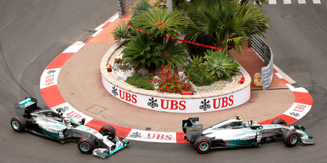 MONTE-CARLO, MONACO - MAY 25:  Nico Rosberg of Germany and Mercedes GP leads teammate Lewis Hamilton of Great Britain and Mercedes GP during the Monaco Formula One Grand Prix at Circuit de Monaco on May 25, 2014 in Monte-Carlo, Monaco.  (Photo by Julian Finney/Getty Images)