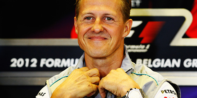 SPA FRANCORCHAMPS, BELGIUM - AUGUST 30:  Michael Schumacher of Germany and Mercedes GP attends the drivers press conference during previews to the Belgian Grand Prix at the Circuit of Spa Francorchamps on August 30, 2012 in Spa Francorchamps, Belgium.  (Photo by Vladimir Rys/Getty Images)