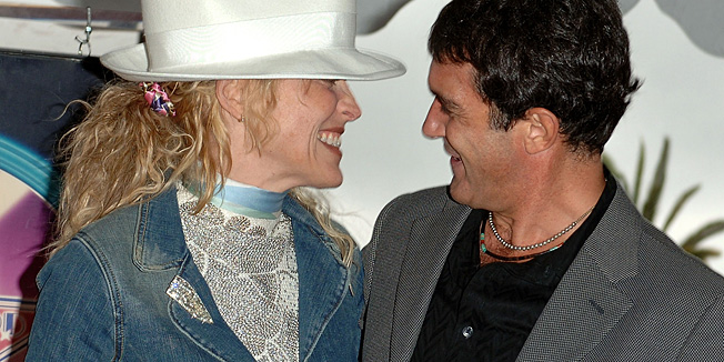 HOLLYWOOD - OCTOBER 18:  Actress Sharon Stone (L) and Antonio Banderas attend the ceremony for actor Antonio Banderas receiving his star on the Hollywood Walk of Fame on Hollywood Blvd. on October 18, 2005 in Hollywood, California.  (Photo by Stephen Shugerman/Getty Images) *** Local Caption *** Sharon Stone;Antonio Banderas