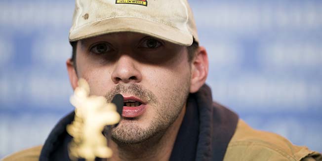 US actor Shia LaBeouf addresses the press conference for the film 