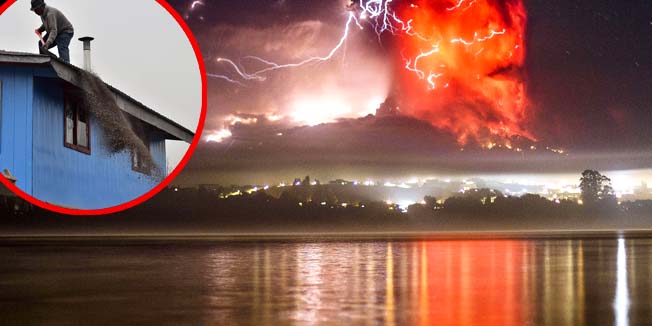 This view from Puerto Varas, southern Chile, shows a high column of ash and lava spewing from the Calbuco volcano, on April 23, 2015. Chile's Calbuco volcano erupted on Wednesday, spewing a giant funnel of ash high into the sky near the southern port city of Puerto Montt and triggering a red alert. Authorities ordered an evacuation for a 10-kilometer (six-mile) radius around the volcano, which is the second in southern Chile to have a substantial eruption since March 3, when the Villarrica volcano emitted a brief but fiery burst of ash and lava. AFP PHOTO/DAVID CORTES SEREY/AGENCIA UNO