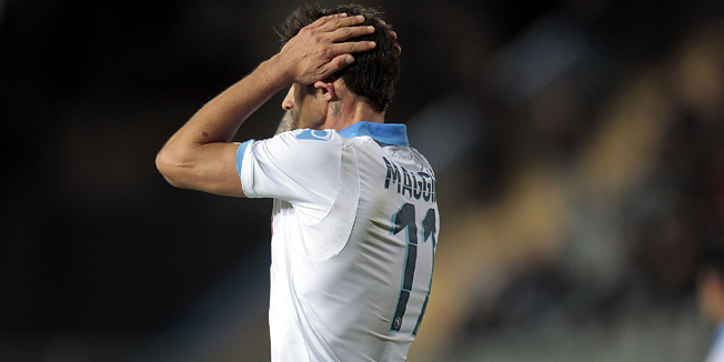 EMPOLI, ITALY - APRIL 30: Cristian Maggio of SSC Napoli shows his dejection during the Serie A match between Empoli FC and SSC Napoli at Stadio Carlo Castellani on April 30, 2015 in Empoli, Italy.  (Photo by Gabriele Maltinti/Getty Images)