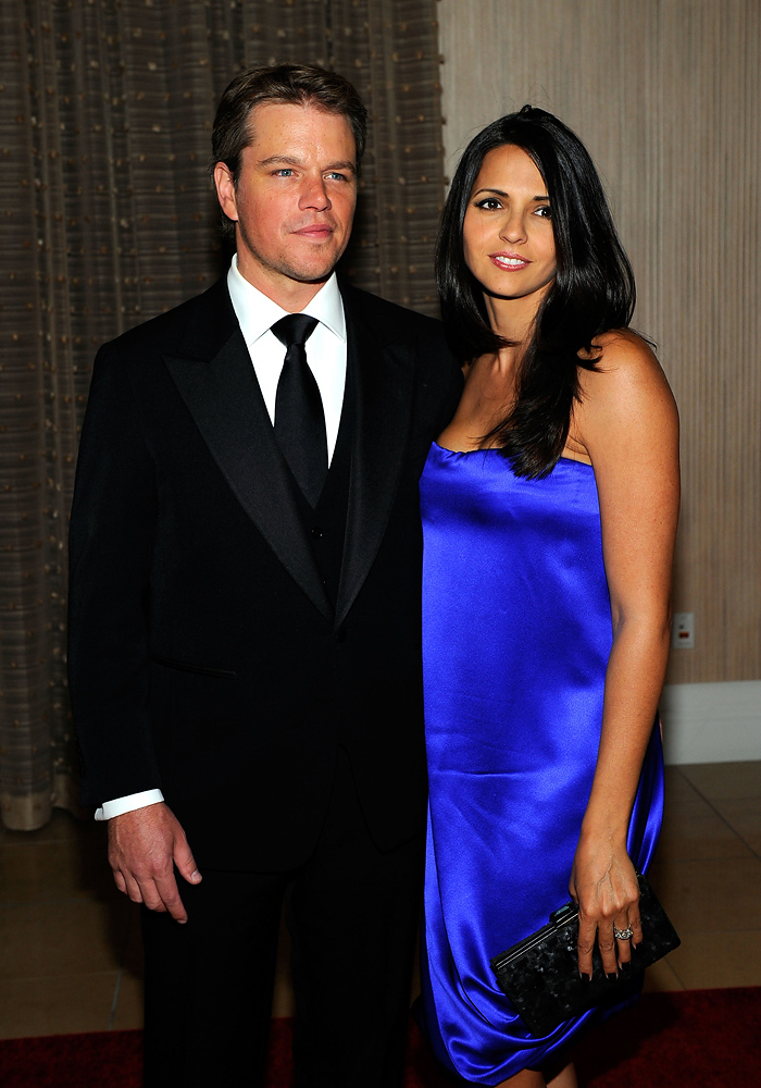 BEVERLY HILLS, CA - MARCH 27: Actor Matt Damon (R) and wife Luciana Barroso attend the American Cinematheque 24th Annual Award Presentation To Matt Damon at The Beverly Hilton hotel on March 27, 2010 in Beverly Hills, California.   Kevork Djansezian/Getty Images/AFP== FOR NEWSPAPERS, INTERNET, TELCOS & TELEVISION USE ONLY ==