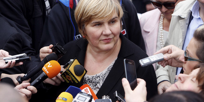 Zagreb, 031014.Trg bana Josipa Jelacica.Press  gradjanske inicijative U ime obitelji.Na fotografji: Zeljka Markic.Foto: Damjan Tadic / CROPIX