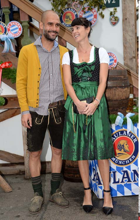 Pep, Josep Guardiola his wife  Cristina Serra pictured during  for the traditional visit of FC Bayern Munich to the Oktoberfest beer festival on the Theresienwiese in Munich, southern Germany on October 5, 2014./SCHNEIDERPRESS_schneiderpress1522.27/Credit:Schneider-Press/W. Breite/SIPA/1410051556 *** Local Caption *** 00694626