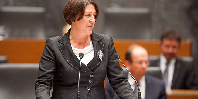 (FILES) -- A file photo taken on September 18, 2014 shows Violeta Bulc, Development, Strategic Projects and Cohesion minister, being sworn in after parliament appointed new centre-left Miro Cerar's government in Ljubljana, Slovenia. Slovenia proposed on October 10, 2014 the little-known deputy premier Violeta Bulc to the EU Commission following the rejection of former prime minister Alenka Bratusek by the bloc's parliament this week, Slovenia's foreign minister said.  AFP PHOTO / Jure Makovec