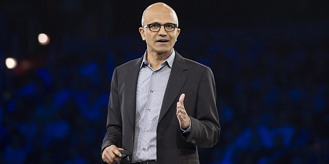 (FILES) In this photograph taken on July 16, 2014, Microsoft CEO Satya Nadella speaks during his keynote address at the Microsoft Worldwide Partner Conference 2014 at the Verizon Center in Washington. Microsoft announced plans September 30 to offer commercial cloud services from Indian data centres as the technology giant seeks to tap a $2-trillion market in the country where Internet use is growing rapidly. The move is part of the US tech giant's strategy to prepare for a world in which all data is stored online in locked accounts as it attempts to keep its market edge, with desktop use declining. AFP PHOTO / Saul LOEB / FILES