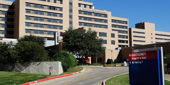 DALLAS, TX - OCTOBER 14: The Texas Health Presbyterian Hospital, where health care worker Nina Pham, is being treated for the Ebola virus is seen on October 14, 2014 in Dallas, Texas. Pham contracted the virus when she provided treatment to Thomas Eric Duncan, the West African man who later died from the disease.   Mike Stone/Getty Images/AFP== FOR NEWSPAPERS, INTERNET, TELCOS & TELEVISION USE ONLY ==