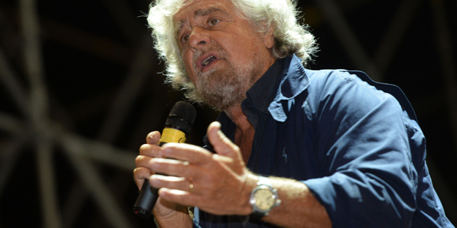 Five Stars movement's leader and former comedian Beppe Grillo delivers a speech to launch the 