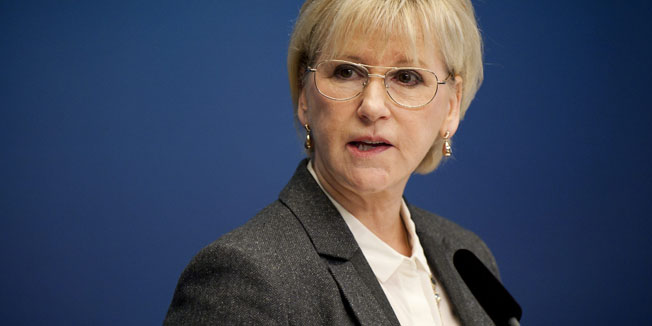 Sweden's Foreign Minister Margot Wallstrom speaks during a news conference on October 30, 2014 at the government building Rosenbad in Stockholm. Sweden officially recognised the state of Palestine, Wallstrom said, less than a month after the government announced its intention to make the controversial move.      AFP PHOTO / TT NEWS AGENCY / ANNIKA  AF KLERCKER / SWEDEN OUT