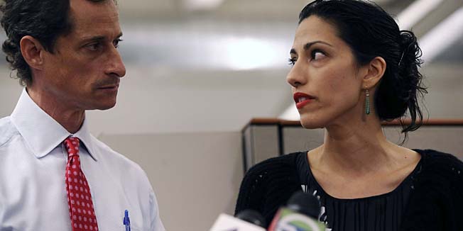 NEW YORK, NY - JULY 23: Huma Abedin, wife of Anthony Weiner, a leading candidate for New York City mayor, speaks during a press conference on July 23, 2013 in New York City. Weiner addressed news of new allegations that he engaged in lewd online conversations with a woman after he resigned from Congress for similar previous incidents.   John Moore/Getty Images/AFP== FOR NEWSPAPERS, INTERNET, TELCOS & TELEVISION USE ONLY ==