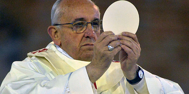 Pope Francis offers a Holy Mass at the National Shrine of Our Lady of Aparecida, in Aparecida, state of Sao Paulo, on July 24, 2013. Pope Francis warned Catholics on Wednesday against 