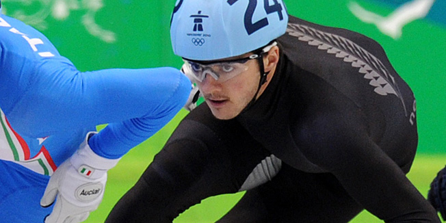 (FILES) This file photo taken on February 17, 2010 shows New Zealand's Blake Skjellerup competing in the men's 1000m short-track heat at the Pacific Coliseum in Vancouver during the 2010 Winter Olympics. Skjellerup, one of the few openly homosexual Olympians and a long-time campaigner for gay rights, said on August 9, 2013 boycotting next year's Winter Olympics in Sochi or shifting them from Russia would squander a chance for the international community to challenge Russia's anti-gay laws. AFP PHOTO / FILES / YURI KADOBNOV