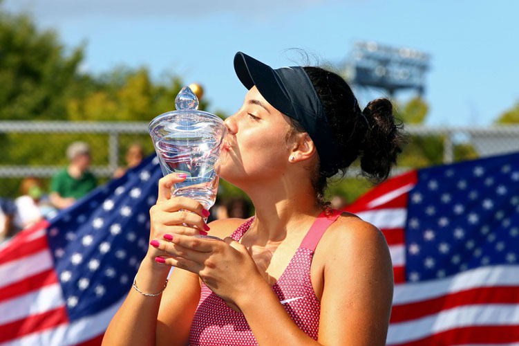 NEW YORK, NY - SEPTEMBER 08: Ana Konjuh of Croatia poses with her trophy after winning her junior girls' singles final match against Tornado Alicia Black of the United States of America on Day Fourteen of the 2013 US Open at the USTA Billie Jean King National Tennis Center on September 8, 2013 in the Flushing neighborhood of the Queens borough of New York City.   Al Bello/Getty Images/AFP== FOR NEWSPAPERS, INTERNET, TELCOS & TELEVISION USE ONLY ==