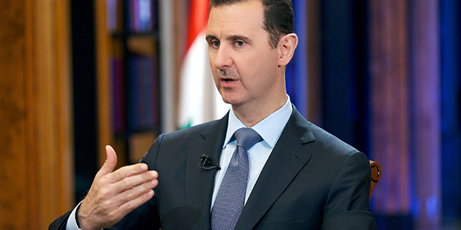 A handout picture released by the official Syrian Arab News Agency (SANA) on September 19, 2013 shows Syrian President Bashar al-Assad speaking during an interview with Fox News in the capital Damascus. Assad pledged to destroy his stockpile of chemical arms but warned it would take a year to do so.  AFP PHOTO/HO/SANA  --- RESTRICTED TO EDITORIAL USE - MANDATORY CREDIT 