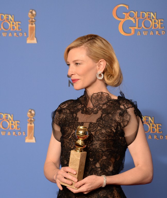 Actress Cate Blanchett celebrates winning Best Actress in a Motion Picture - Drama for 