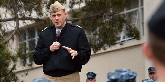 This January 31, 2012 US Navy handout image shows Vice Adm. Michael S. Rogers, commander of US Fleet Cyber Command and U.S.10th Fleet, speaking to students and staff at the Center for Information Dominance, Unit Monterey, California, during an all-hands call. US President Barack Obama is expected to name a US Navy admiral as the next head of the embattled National Security Agency, the Washington Post reported on January 27, 2014. If confirmed by lawmakers, Vice Admiral Michael Rogers, 53, would take over at a difficult moment for the spy agency, which is under unprecedented scrutiny after leaks from ex-intelligence contractor Edward Snowden revealed the extent of NSA eavesdropping. AFP PHOTO / HO / MC1 Nathan L. Guimont            == RESTRICTED TO EDITORIAL USE / MANDATORY CREDIT: 