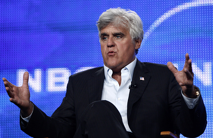 FILE - In this Aug. 5, 2009 file photo, Jay Leno speaks during the panel for 