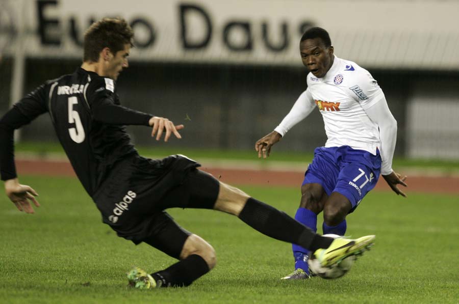 Split, 140214.Nogometna utakmica 22. kola Prve HNL Hajduk - Hrvatski dragovoljac odigrana je na stadionu u Poljudu.Na fotografiji: Jean Evrard Kouassi.Foto: Jakov Prkic / CROPIX