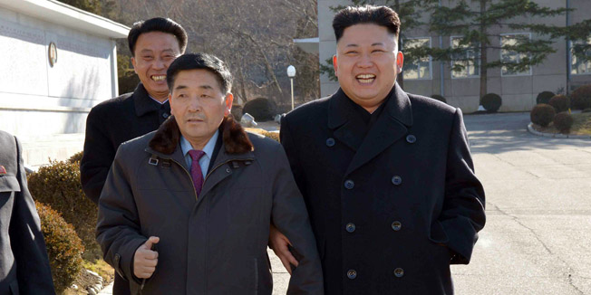 This undated picture released by North Korea's official Korean Central News Agency (KCNA) on March 3, 2014 shows North Korean leader Kim Jong-Un (R) inspecting an electronics factory in Pyongyang.  AFP PHOTO / KCNA via KNS    REPUBLIC OF KOREA OUTTHIS PICTURE WAS MADE AVAILABLE BY A THIRD PARTY. AFP CAN NOT INDEPENDENTLY VERIFY THE AUTHENTICITY, LOCATION, DATE AND CONTENT OF THIS IMAGE. THIS PHOTO IS DISTRIBUTED EXACTLY AS RECEIVED BY AFP.---EDITORS NOTE--- RESTRICTED TO EDITORIAL USE - MANDATORY CREDIT 