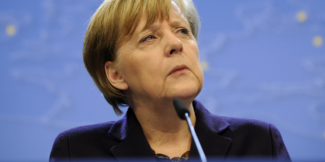 German Chancellor Angela Merkel holds a press conference at the end of the first working session at the EU headquarters in Brussels on March 20, 2014 on the first day of a two-day European Council summit. AFP PHOTO / JOHN THYS