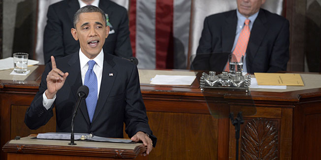 US President Barack Obama delivers the annual State of the Union address to a joint session of the US Congress in the House chamber at the Capitol on February 12, 2012 in Washington.   AFP PHOTO/Brendan SMIALOWSKI