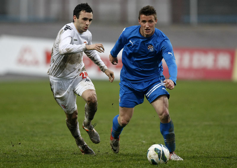 Zagreb, 050413.Stadion u Kranjcevicevoj.Utakmica 26. kola Prve HNL Zagreb - Dinamo.Na fotografiji: Ivan Curjuric i Said Husejinovic.Foto: Ronald Gorsic / CROPIX