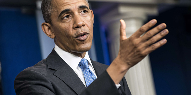 US President Barack Obama speaks during a press conference in the Briefing Room of the White House April 30, 2013 in Washington, DC. The President on Tuesday answered questions from the press on a variety of topics. AFP PHOTO/Brendan SMIALOWSKI