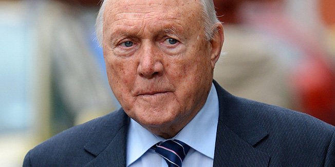 (FILES) In a file picture taken on February 7, 2013 British former broadcaster Stuart Hall arrives at Preston magistrates court in Preston where he appeared charged with rape and indecent assault dating back more than 40 years. Veteran British TV and radio presenter Stuart Hall has admitted 14 charges of indecently assaulting girls with one victim as young as nine, prosecutors said on May 2, 2013. The 83-year-old former presenter of the television hit 