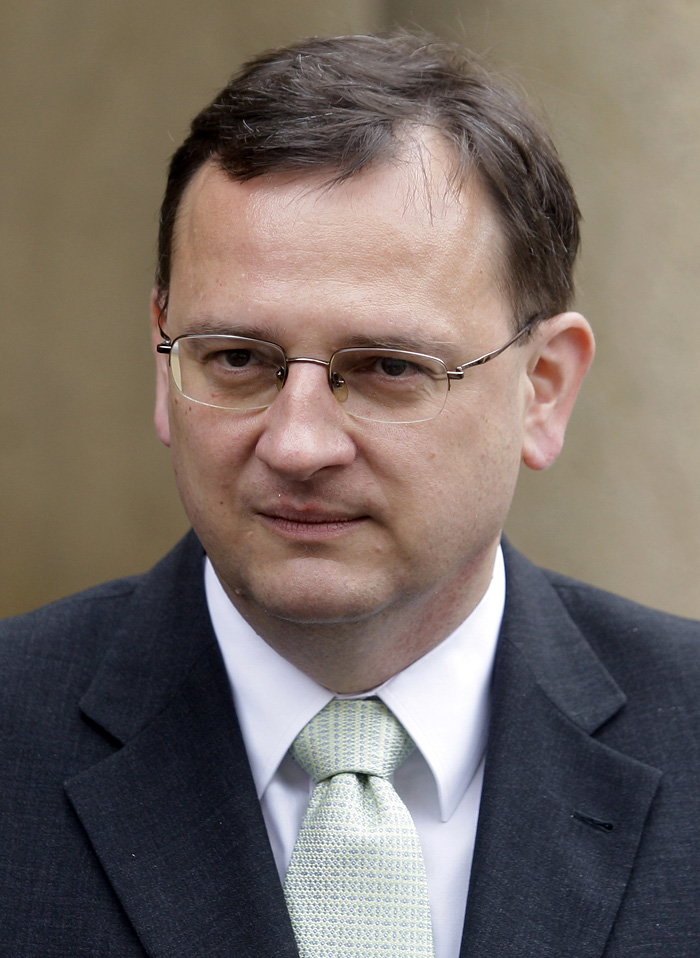 Leader of the Civic Democratic party, ODS, Petr Necas looks on during a press briefing after discussing the political situation with Czech Republic's President Vaclav Klaus, not pictured, at the Prague Castle in Prague, Czech Republic, Monday, May 31, 2010. The Czech Republic is moving closer to getting a center-right government after three parties that captured the most votes in a parliamentary election said they were ready to support a coalition. (AP Photo/Petr David Josek)