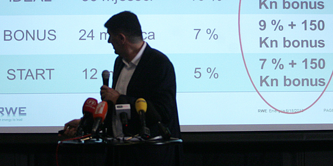 Zagreb, 180613.Kino Europa, Varsavska.Njemacka tvrtka RWE Energija  na konferenciji za novinare predstavila je svoju ponudu elektricne energije za kucanstva u Hrvatskoj.Na slici: Zoran Milisa predsjednik uprave tvrtke RWE Energija  .Foto: CROPIX