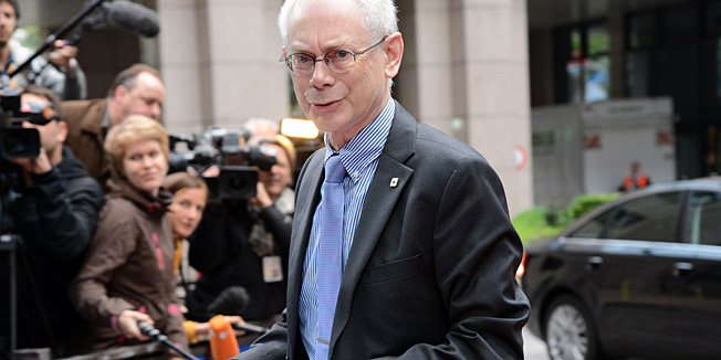 European Council President Herman Van Rompuy arrives for the second day of the European Council meeting at the EU headquarters in Brussels on June 28, 2013. European leaders on Friday agreed to deploy 8.0 billion euros ($10.4 billion) to help create jobs for young people at a summit that also backed a tentative deal on the EU's next trillion-euro budget, despite simmering doubts.  AFP PHOTO / THIERRY CHARLIER