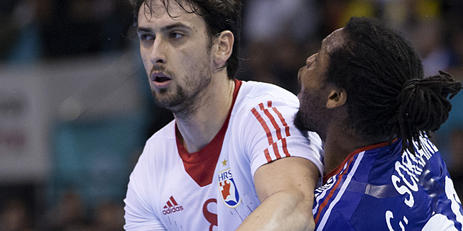 Zaragoza, Spanjolska, 230113.Gradska dvorana Principe Felipe.Svjetsko prvenstvo u rukometu za muskarce Spanjolska 2013.Utakmica cetvrtfinala izmedju reprezentacija Hrvatske i Francuske.Na fotografiji: Marko Kopljar.Foto: Ante Cizmic / CROPIX