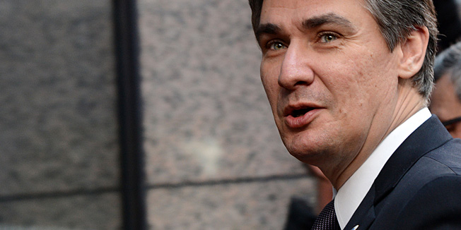 Croatian Prime Minister Zoran Milanovic arrives at the EU Headquarters on February 7, 2013 in Brussels, on the first day of a two-day European Union leaders summit. European Union leaders head into a fresh clash over the EU's budget with the only certainty being that proposals for several years will be cut back.   AFP PHOTO / THIERRY CHARLIER