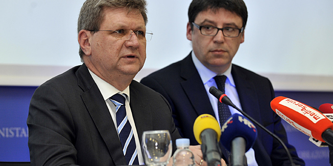 Zagreb, 070313. Konferencija za medije ministra znanosti, obrazovanja i sporta Zeljka Jovanovica i ministra rada i mirovinskog sustava Miranda Mrsica o novom uredjenju sustava kvalifikacija u RH, Hrvatski kvalifikacijski okvir (HKO).Foto: Bruno Konjevic / CROPIX