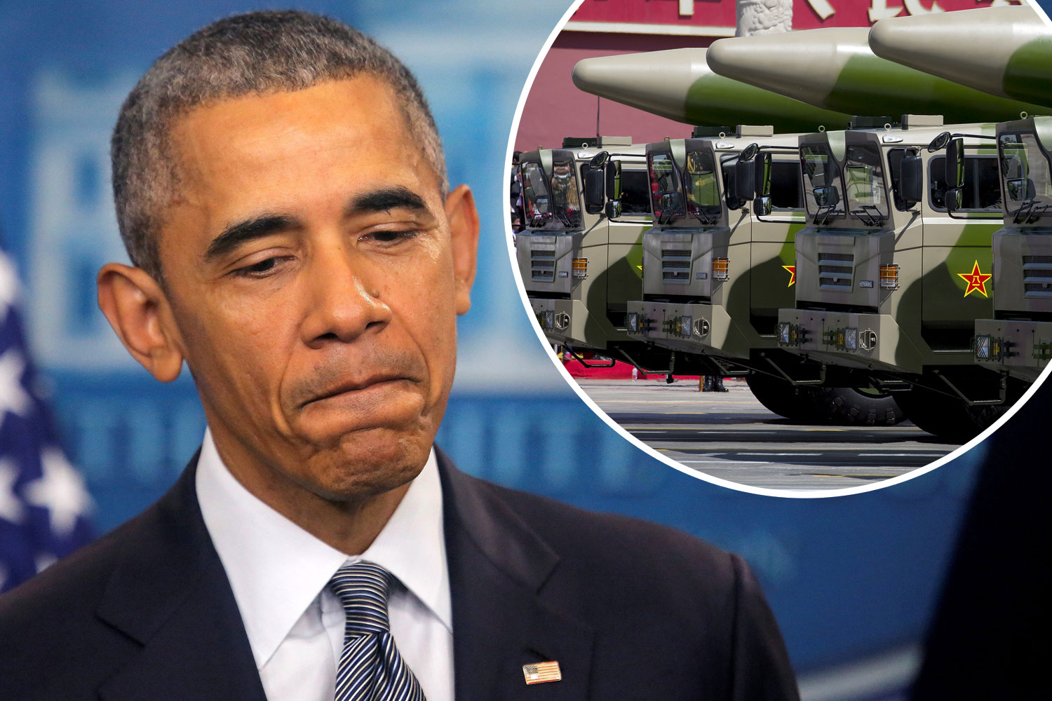 Američki predsjednik Barack Obama; u krugu: balistička raketa DF-26 na vojnoj paradi u Pekingu